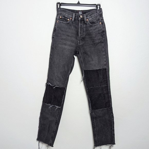 Urban Outfitters BDG Slim Straight Jeans High Waisted Patch Knees Black Size 24 - Picture 2 of 9